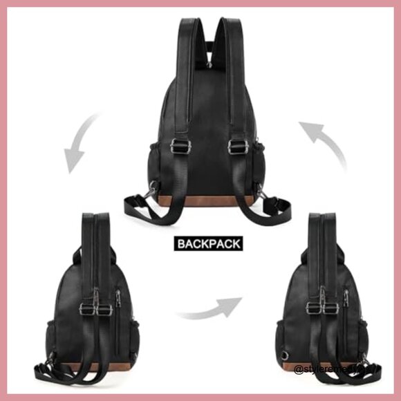 Faux Leather Convertible Sling Backpack Purse for Travel main image 5